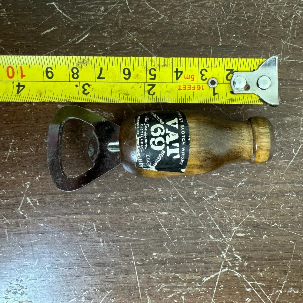 Vintage Vat 69 Scotch‎ Whisky Wood Bottle Shape Handle Bottle Opener Barware